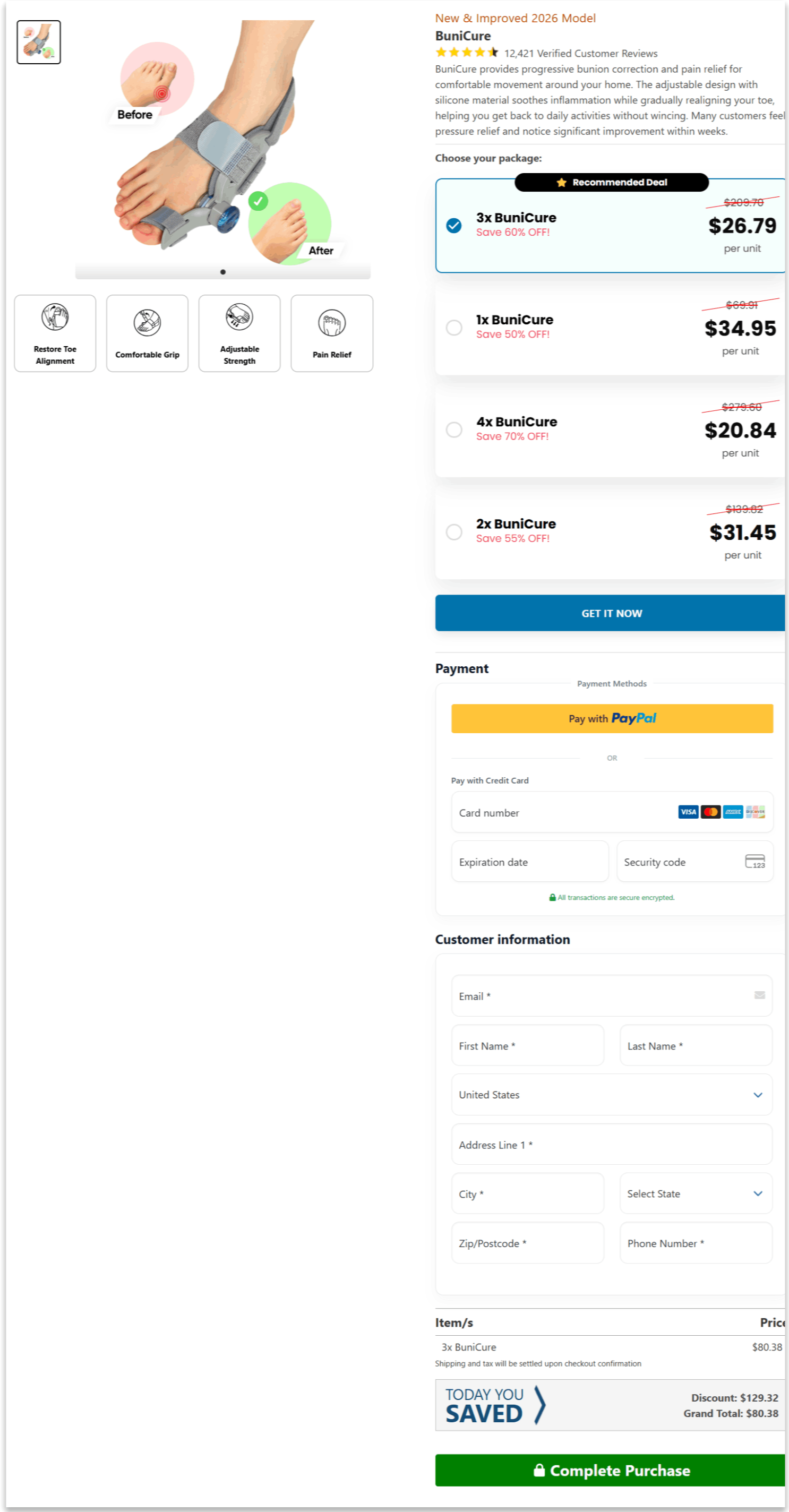 Bunicure secure checkout page
